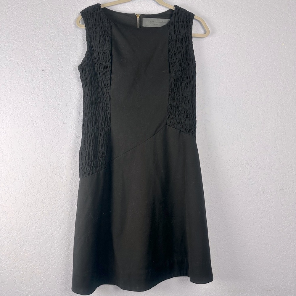 Essenciale Brasil Black Smocked Sleeveless Mini Sheath Dress